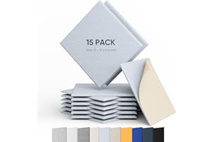 Berlai 15 Pack Acoustic Panels Self Adhesive Sound Proof Foam Panels, 12x12x0.4" High Density Sound Absorbing Panels, Square Acoustic Tiles for Recording Studio Home Theater Office Room(Ash Gray)