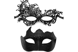 Aqearl Couple Masquerade Mask for Women Men Shiny Venetian Mask Halloween Mask for Party Prom Ball Costume Lace Masks