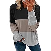 KISSMODA Women's Casual Long Sleeve Sweatshirt Color Block/Solid Crewneck Corduroy Pullover Cute Tops