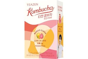 TEAZEN Mango Guava Kombucha Tea, Hydration Drink Mix, Sugar Free, Live Probiotics & Prebiotics, 10 Sticks, 1.76oz