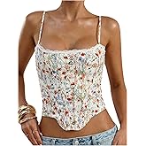 SweatyRocks Women's Corset Tops Floral Print Lace Trim Asymmetrical Bustier Cami Tops