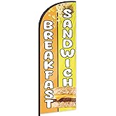 Breakfast Sandwich Feather Flag for Business Advertising 6 FT Swooper Flag for Storefronts Retailers Shops Food Trucks Events and Fairs (Flagpole Not Included)
