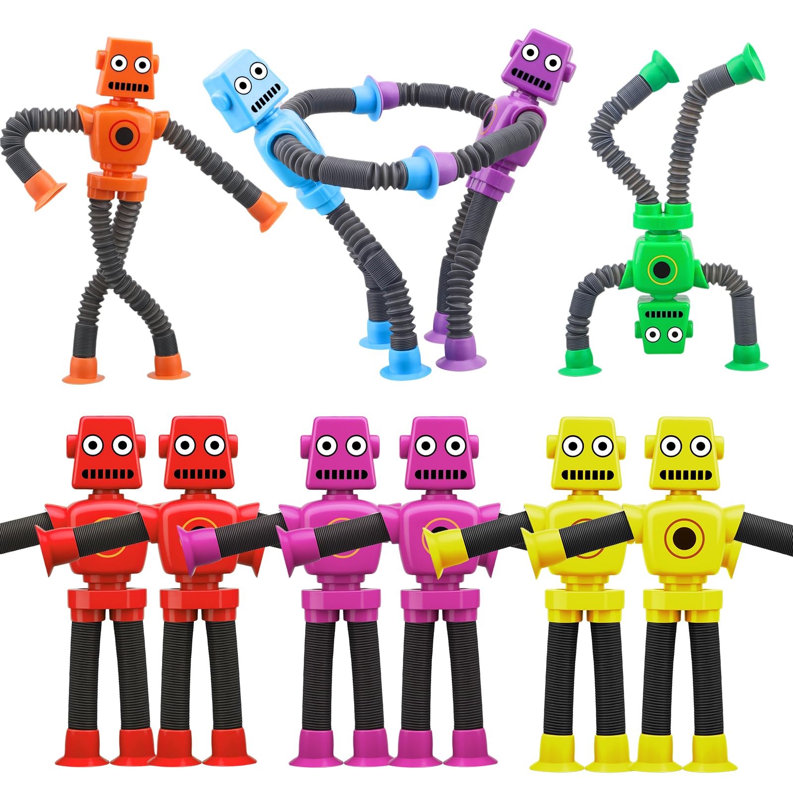 Suction Cup Robot Toy 10PCS, Shape Changing Sensory Pop Tube Fidget Spinner, Stress Relief Desk Decor for Classroom Office, Party Favor Birthday Easter Stocking Stuffer Travel Gift for Boy Girl