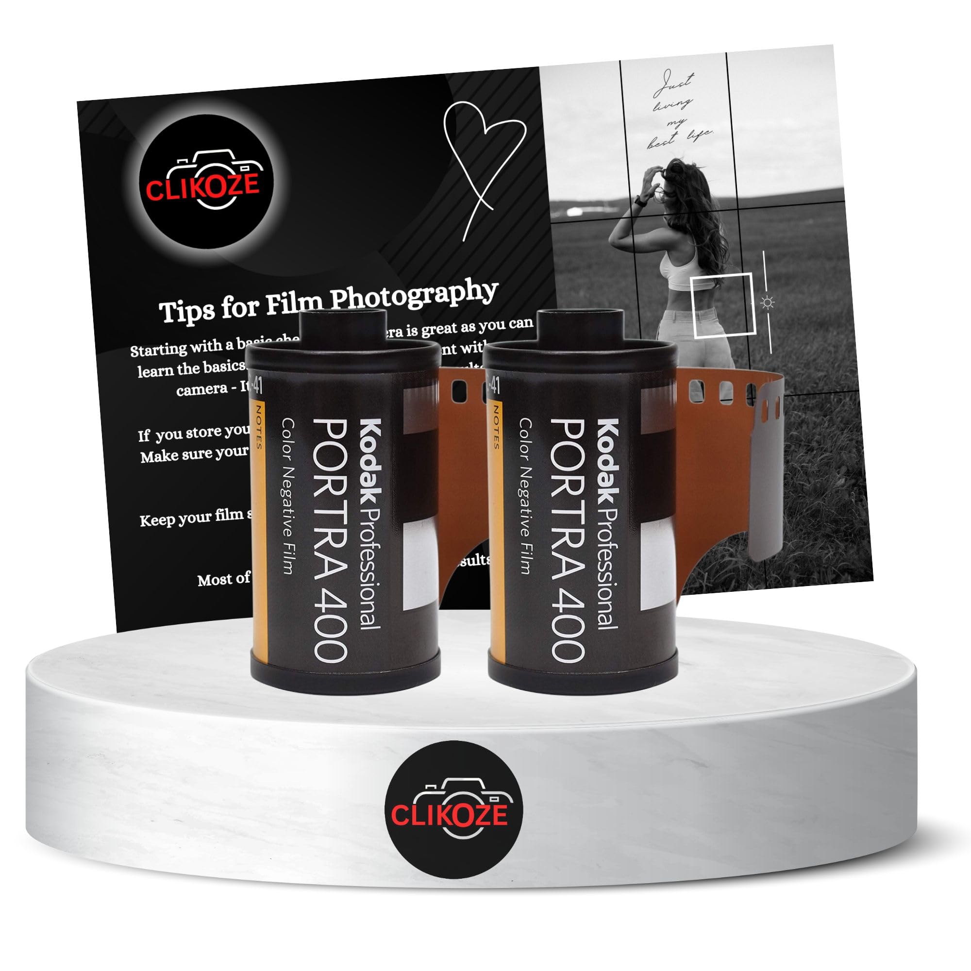 Kodak Portra 400 Colour Negative Film Bundle - 35mm, 36 Exposures x2, Includes Photography Tips Card