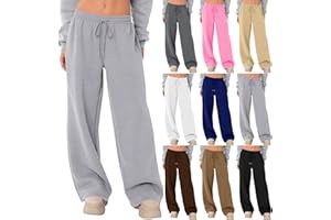 Gumipy Wide Leg Sweatpants Women High Waisted Fleece Lined Sweatpants Drawstring Baggy Sweatpant Trendy Workout Joggers