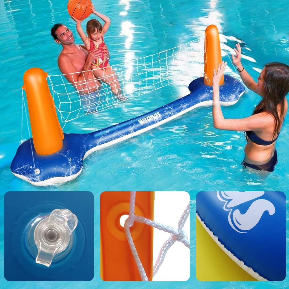 Weanas Inflatable Pool Float Set Volleyball Net and Basketball Hoops Floating Pool Swimming Game Toys Water Inflatable Sports Set for Kids (Dark Blue): Sports & Outdoors