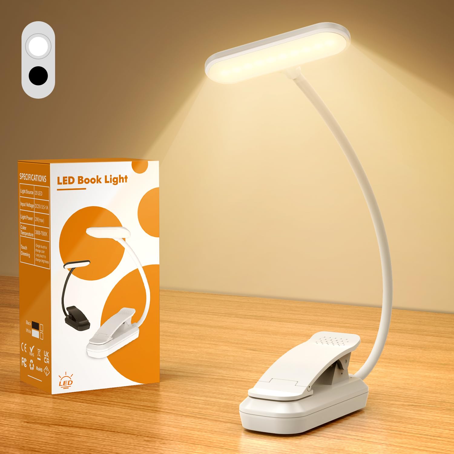 Photo 1 of IOHFOI 20 Led Book Light Clip On, USB Rechargeable Reading Light, Eye Caring 3 Color Temperatures, Adjustable Brightness, Portable, Sturdy Clamp Light Suitable for Traveling and People Studying Etc.