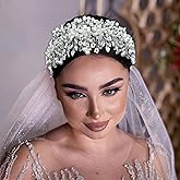 WONRLUA Pearl Bridal Headband, Wedding Headpiece for Bride, Rhinestone Bridal Hair Accessories