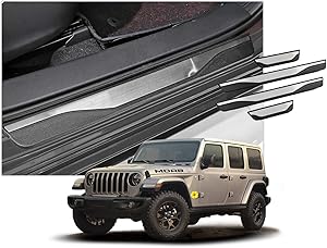 CDEFG (4PCS Car Door Sill Protector Door Sill Scuff Plates for Grand Cherokee/Wrangler JL/Gladiator, Entry Guard Cover Door Sill Protection Stainless Steel Scratch Resistance