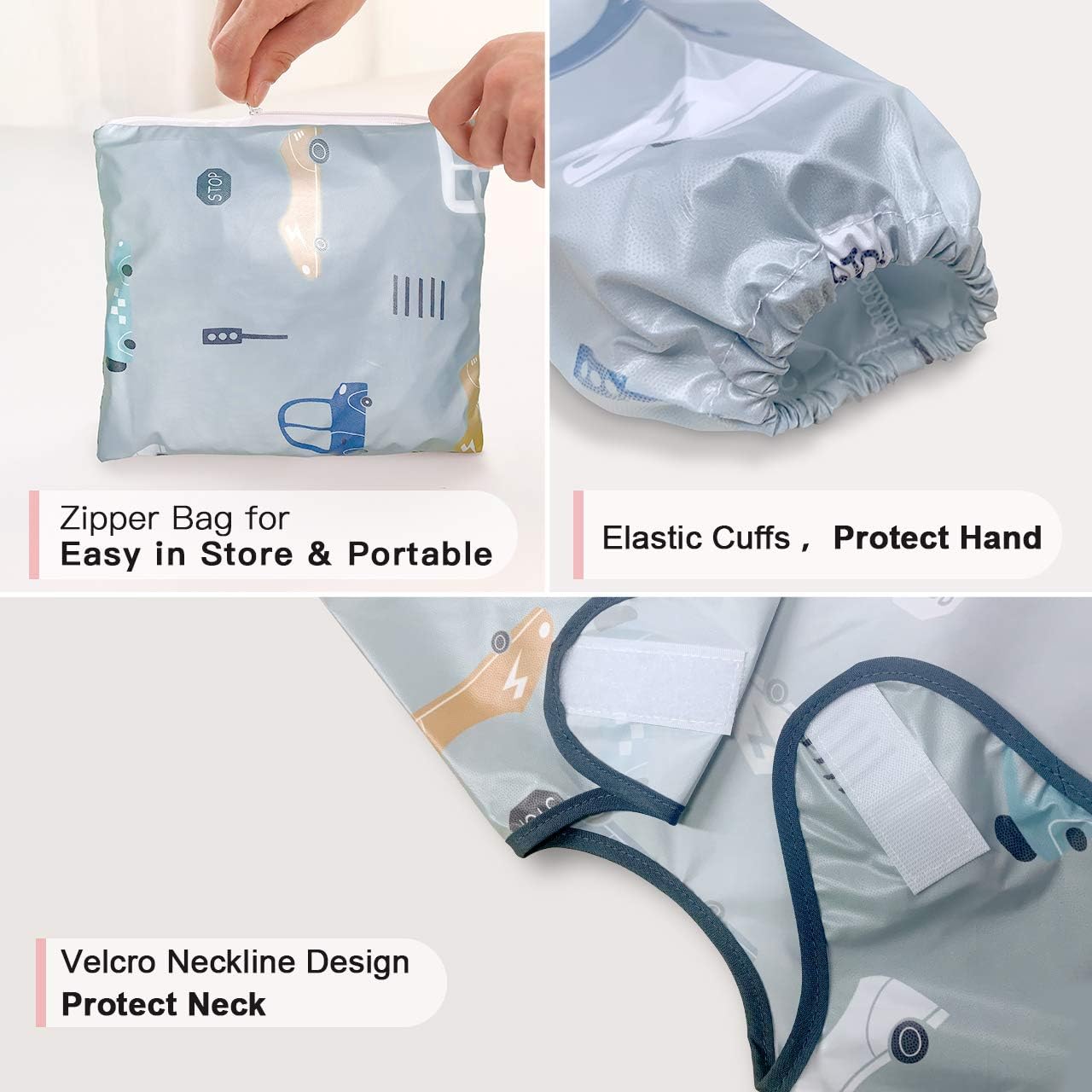 PewinGo Weaning Bib Attaches and Fully Cover to Baby Highchair, Long Sleeves Bib with Waterproof - Image 3