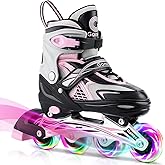 Gonex Inline Skates for Girls Boys Kids, Adjustable Skates Outdoor Blades Inline Roller Skates for Children Teens Women with Light Up Wheels for Indoor Outdoor Backyard Skating
