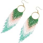 Handmade Beaded Tassel Earrings - Statement Seed Bead Earrings, Boho Beaded Fringe Drop Earrings for Women