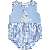 Aiwpstoin Newborn Baby Girl Bubble Romper Cute Embroidery Sleeveless Plaid Bodysuit Overalls Clothes