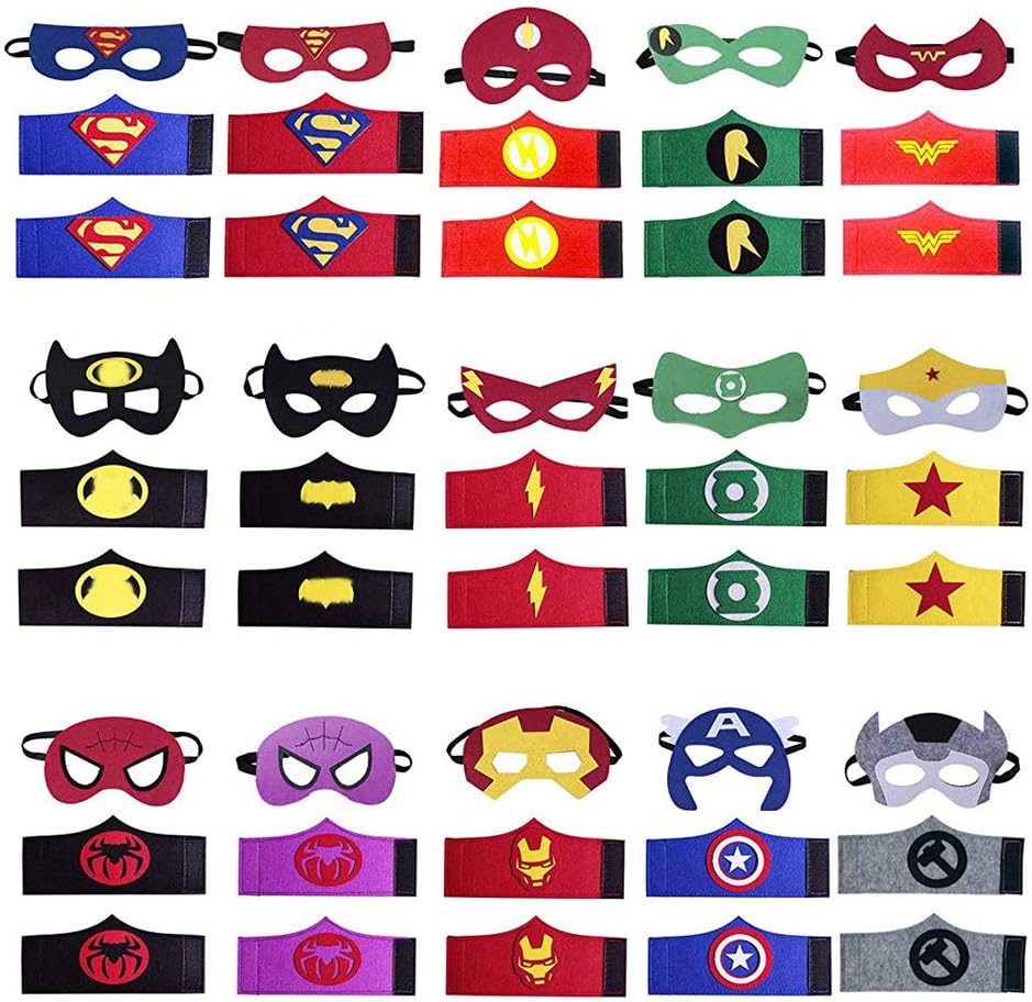 RoterSee 15 Sets of Superhero Masks Matching Superhero Bracelets Party Favors Supplies (45 Pcs Total)