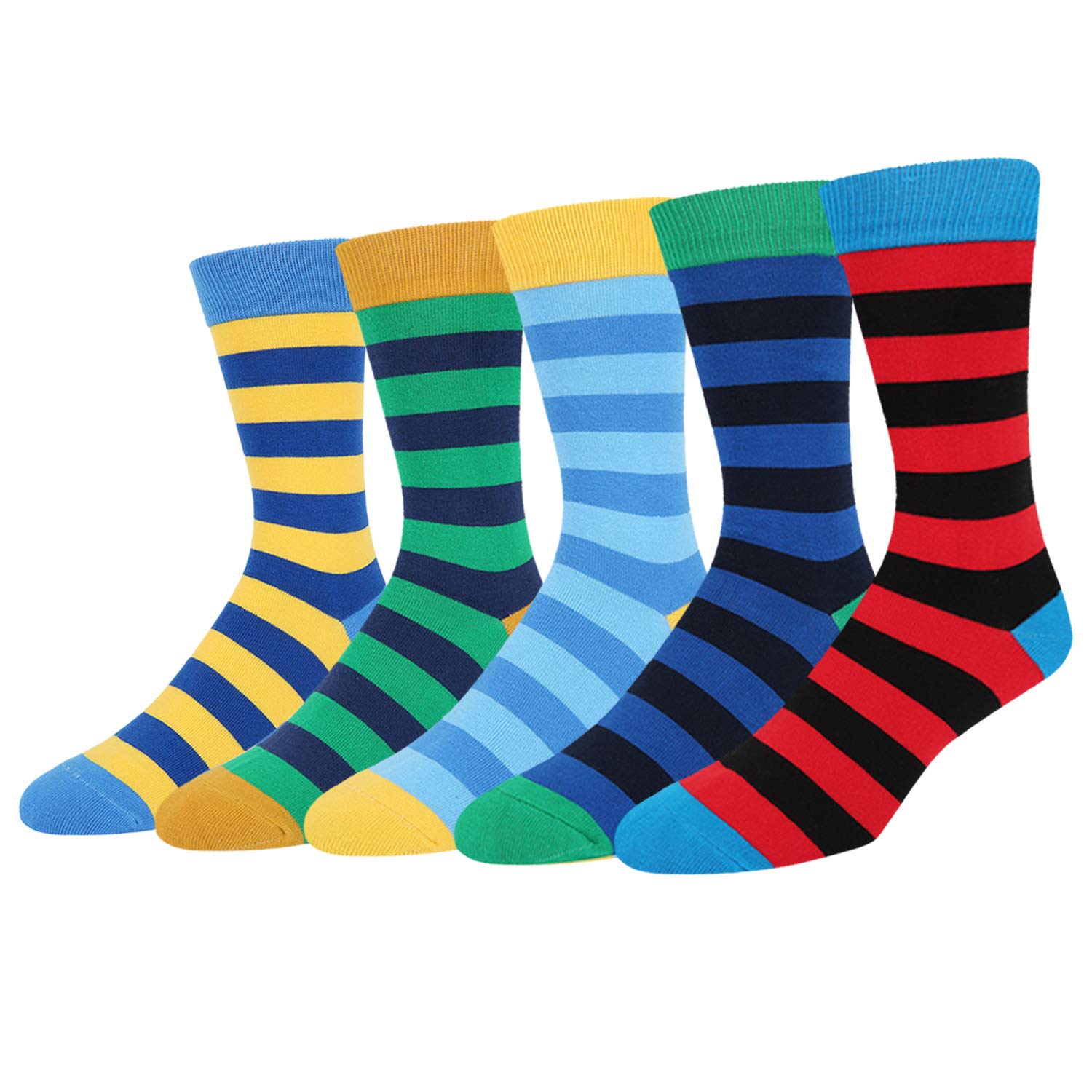 Happypop 5 Pair Mens Designer Striped Socks Cotton Rich Colorful Patterned Casual Dress Socks