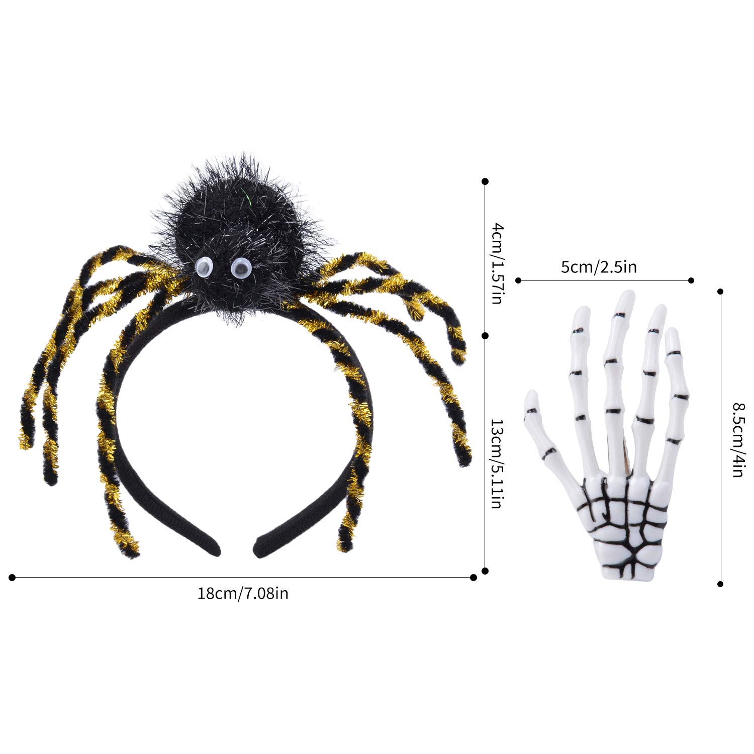ZOYLINK Halloween Headband halloween hair clips，6pcs Spider Headband Hair Hoops +6Pcs Skeleton Hair Clip Hairpin Party headband Carnival birthday party halloween Cosplay Headwear Hair Accessories