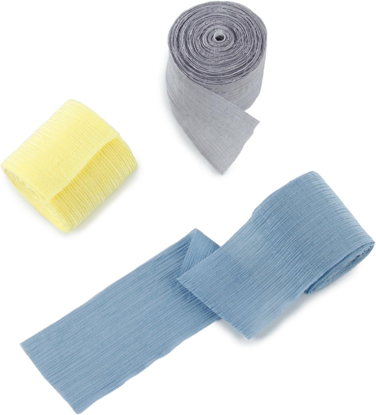LaRibbons Chiffon Silk-Like Ribbon - 2''X 6 Yard Each Roll - 3 Rolls (Dusty Blue + Lemon + Grey), Ribbons for Wedding Decor, Bouquets, Gift Wrapping