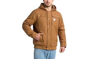 HISEA Men's Sherpa Work Jacket, Winter Water Resistant Hooded Duck Canvas Coat, Relaxed Fit Fleece Insulated Utility Jackets