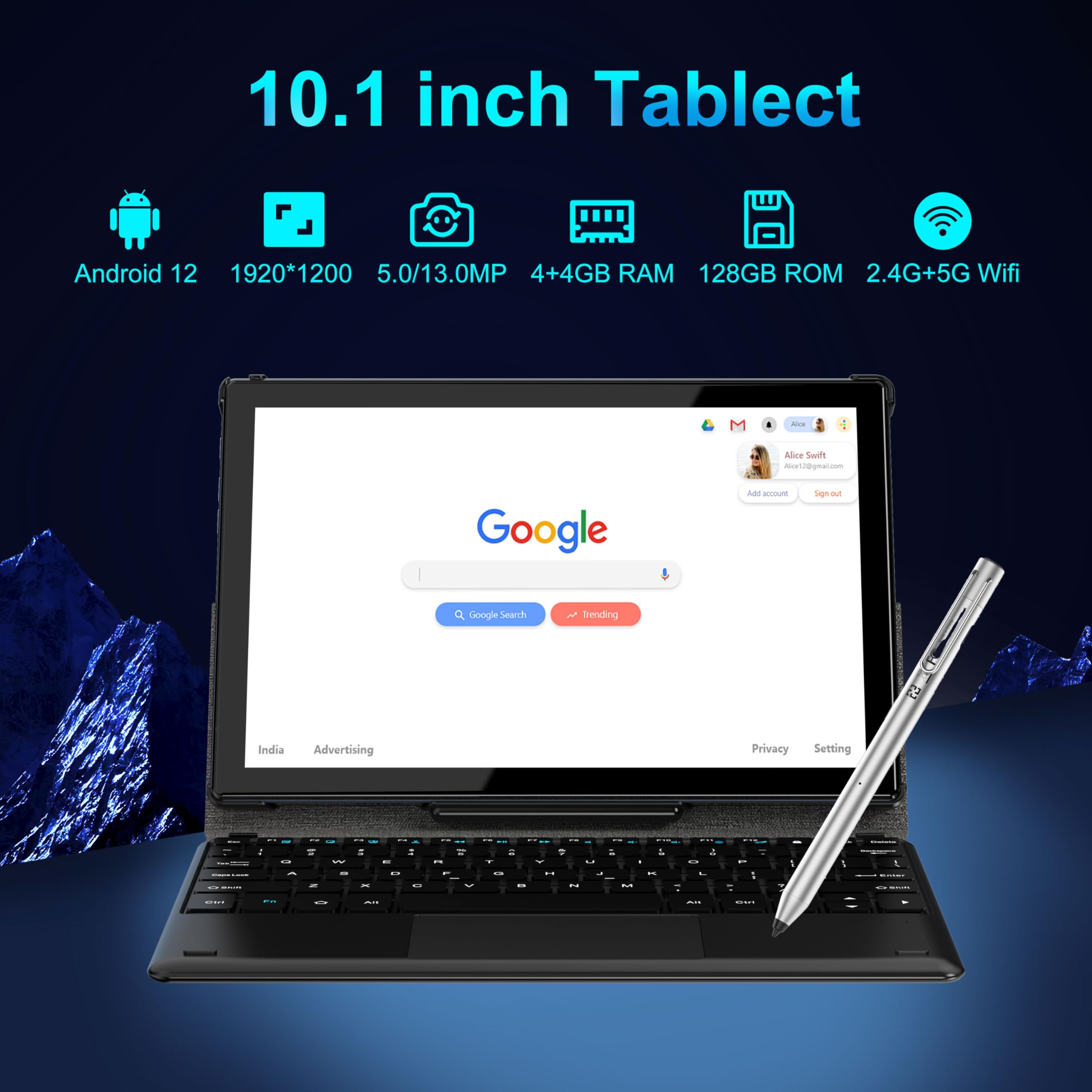 Tablet Yy Mua BYYBUO Tablet 10.1 inch, 2 in 1 Android 12 Tablets with Keyboard ...