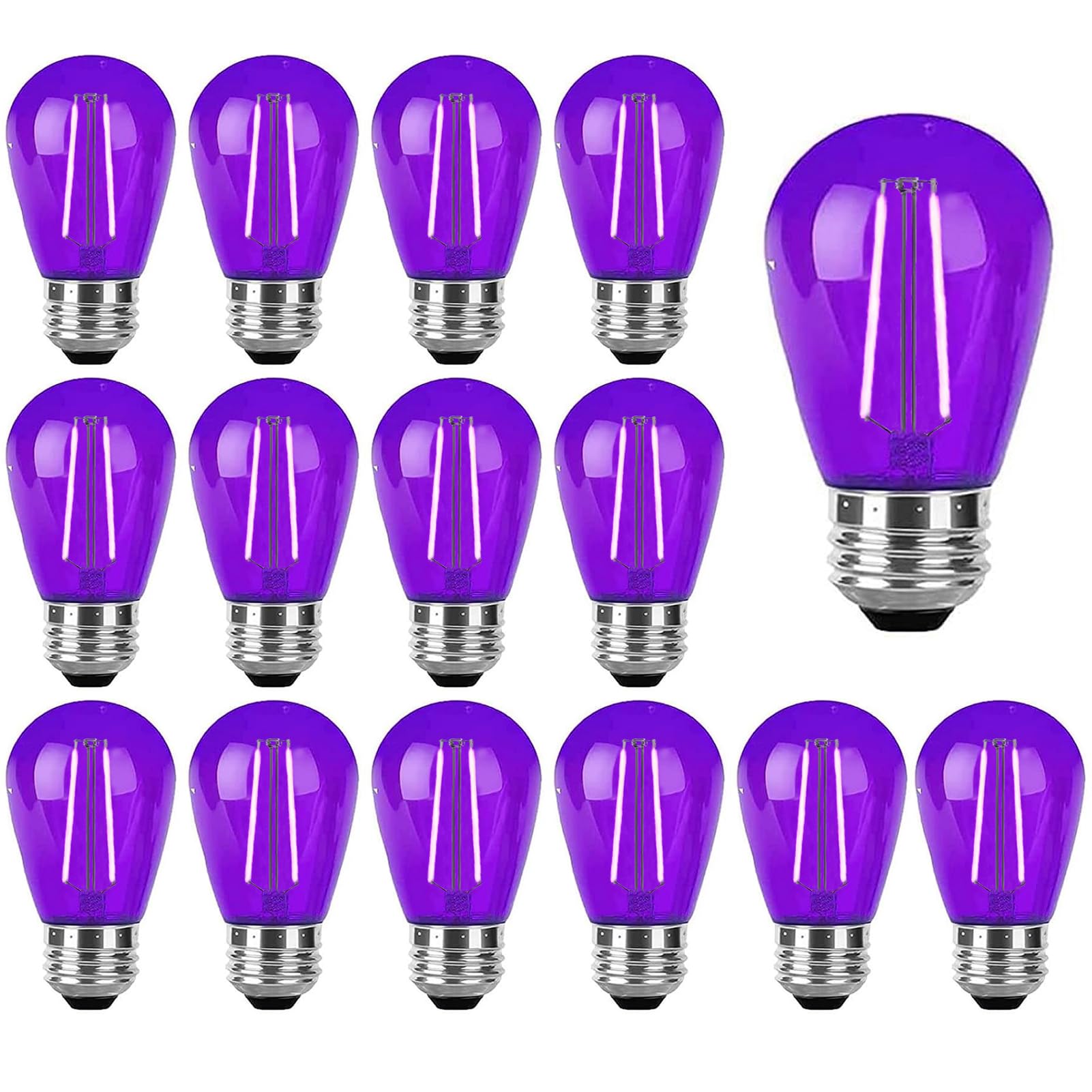 Photo 1 of 15 Pack Purple LED Bulb S14 Replacement Light Bulbs 2W Plastic Shatterproof Night Bulb E26 Base Purple String Lights Waterproof Vintage Bulb for Halloween Christmas Wedding Party Patio, Purple