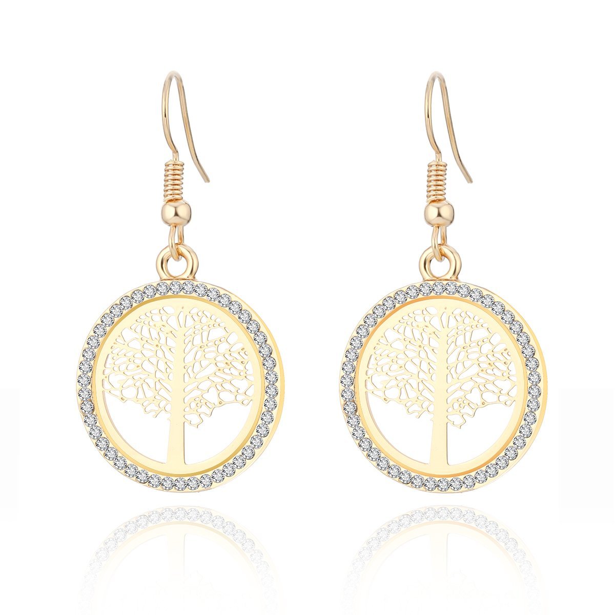 Women’s Dangle Earring,Tree of Life Drop Earring for Girls Anti-allergy Earring Gold or Silver Plated Earring with Crystal (Gold Color)