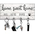 His, Hers, Ours, Paws Key Holder for Wall | Entryway Key Hook Decorative, Rustic Key Hangers for Wall | Dog Leash Holder for Wall, Farmhouse Home Decor Key Hooks | Home Sweet Home Sign