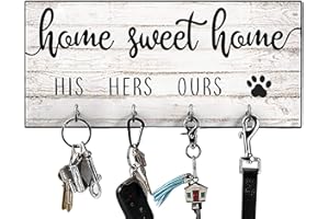 HEATHER & WILLOW His, Hers, Ours, Paws Key Holder for Wall | Entryway Key Hook Decorative, Rustic Key Hangers for Wall | Dog Leash Holder for Wall, Farmhouse Home Decor Key Hooks | Home Sweet Home Sign