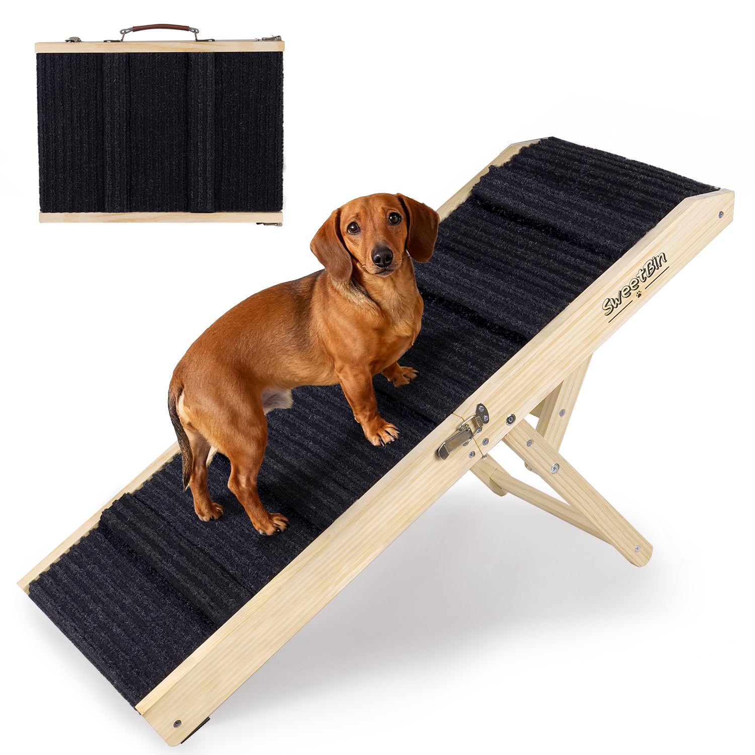 Photo 1 of 2026 Upgraded Dog Ramp for Couch - Foldable Small Dog Ramp for Bed - 4 Adjustable Height from 12" to 20" - Portable Pet Stairs with Non-Slip Pad - Pet Ramps Use for Low Bed Couch Steps Up to 60LBS