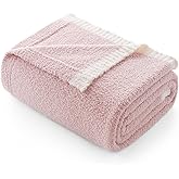 Snuggle Sac Ultra Soft Throw Blanket for Couch Bed Sofa 50x60 inches, Reversible Pink Blanket Microfiber Fluffy Fuzzy Cozy Knit Throws for Women Mothers Birthday Gifts
