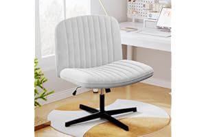 naspaluro Modern Office Chair Criss Crossing Leg, Armless Wide Desk Chair No Wheels, Mid Back Computer Task Vanity Chair Height Adjustable Swivel Padded Fabric Chair for Home/Office/Bedroom, Grey
