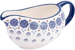 Bico Blue Talavera 14oz Gravy Boat with Large Handle, Ceramic Sauce Boat for Creamer, Salad Dressings, Broth, Black Pepper Sauce