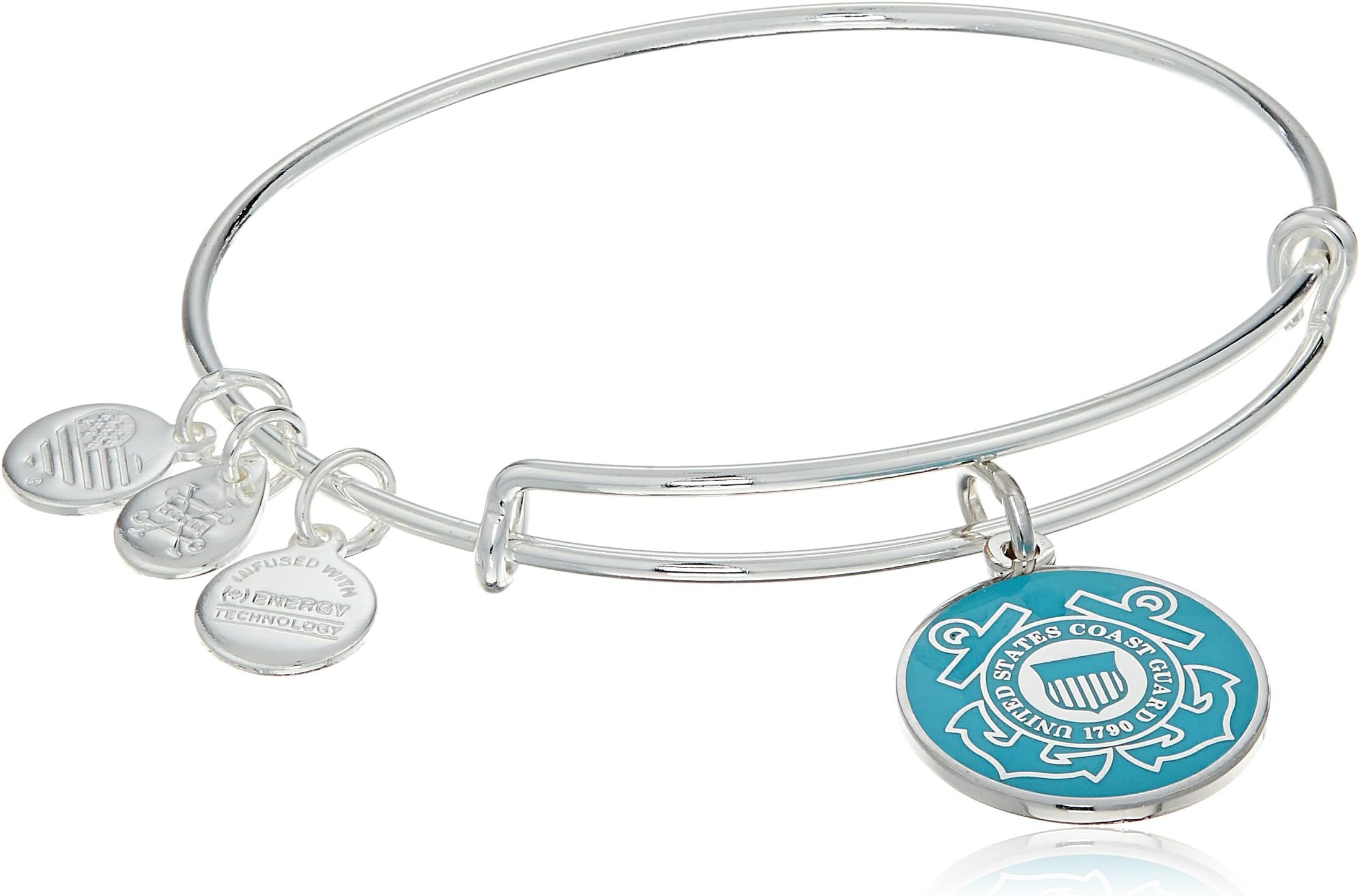 Alex and Ani "Armed Forces" US Coast Guard Expandable Wire Bangle Charm Bracelet