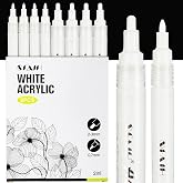 SFAIH Acrylic White Paint Pens - 8 Pack 2-3MM Medium Tip &amp; 0.7MM Extra Fine | Opaque White Highlights, Perfect for Glass,Rock,Fabric,Wood,Plastic, Quick‑Dry Acrylic Markers For Art &amp; Diy, White Out Pen