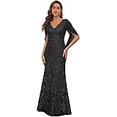 Lvminweaz Lace Mermaid Mother of The Bride Dresses for Women Long V Neck Chiffon Formal Evening Gowns with Sleeves