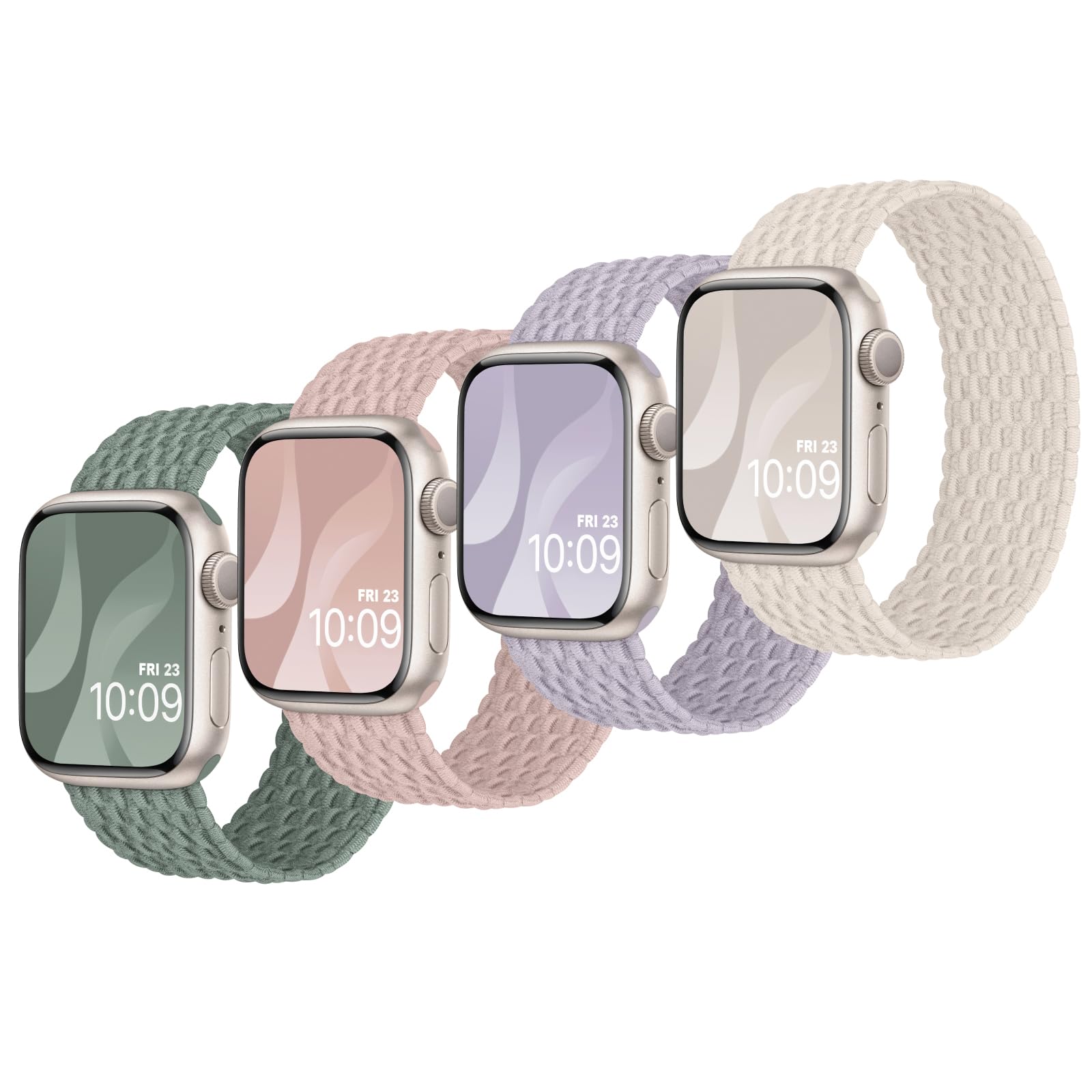 Finoriss Solo Loop Bracelet Compatible with Apple Watch 41 mm 40 mm 38 mm, Braided Stretchy Nylon Fabric Strap for Apple Watch 9 8 SE 7 6 5 4 3 2 1, Pack of 4