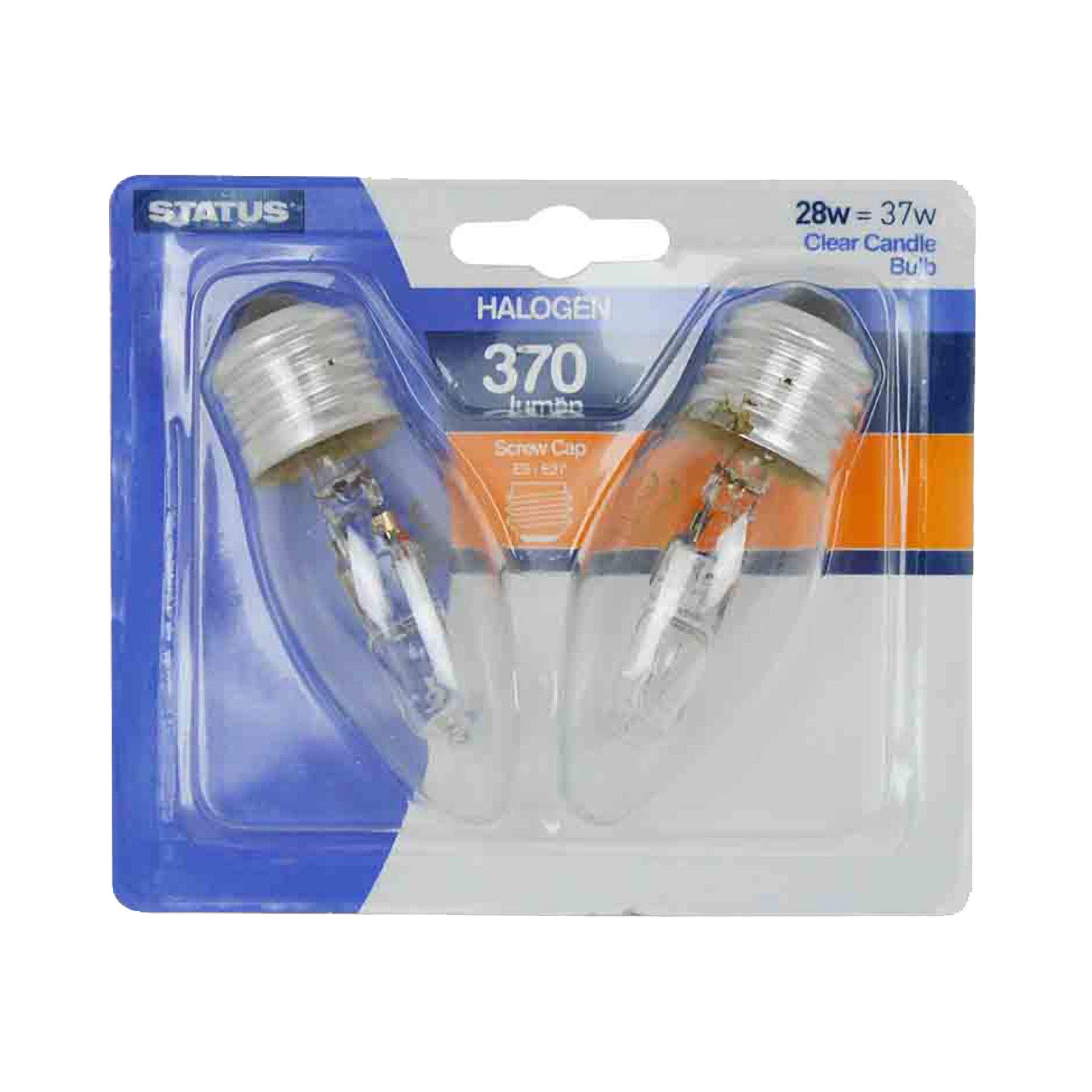 Status 2 x Halogen Candle ES E27 28 watts = 37 watts Light Bulbs