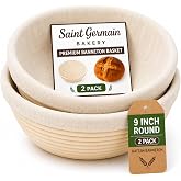 Saint Germain Bakery Premium Round Bread Banneton Basket with Liner (Set of 2 9" Round Baskets)