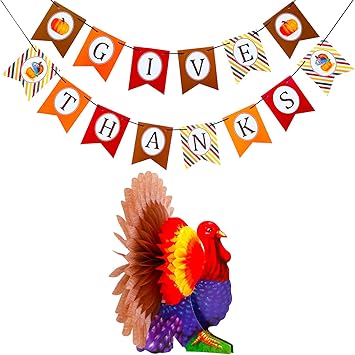 Amazon Com Give Thanks Banner Thanksgiving Day Turkey Decoration