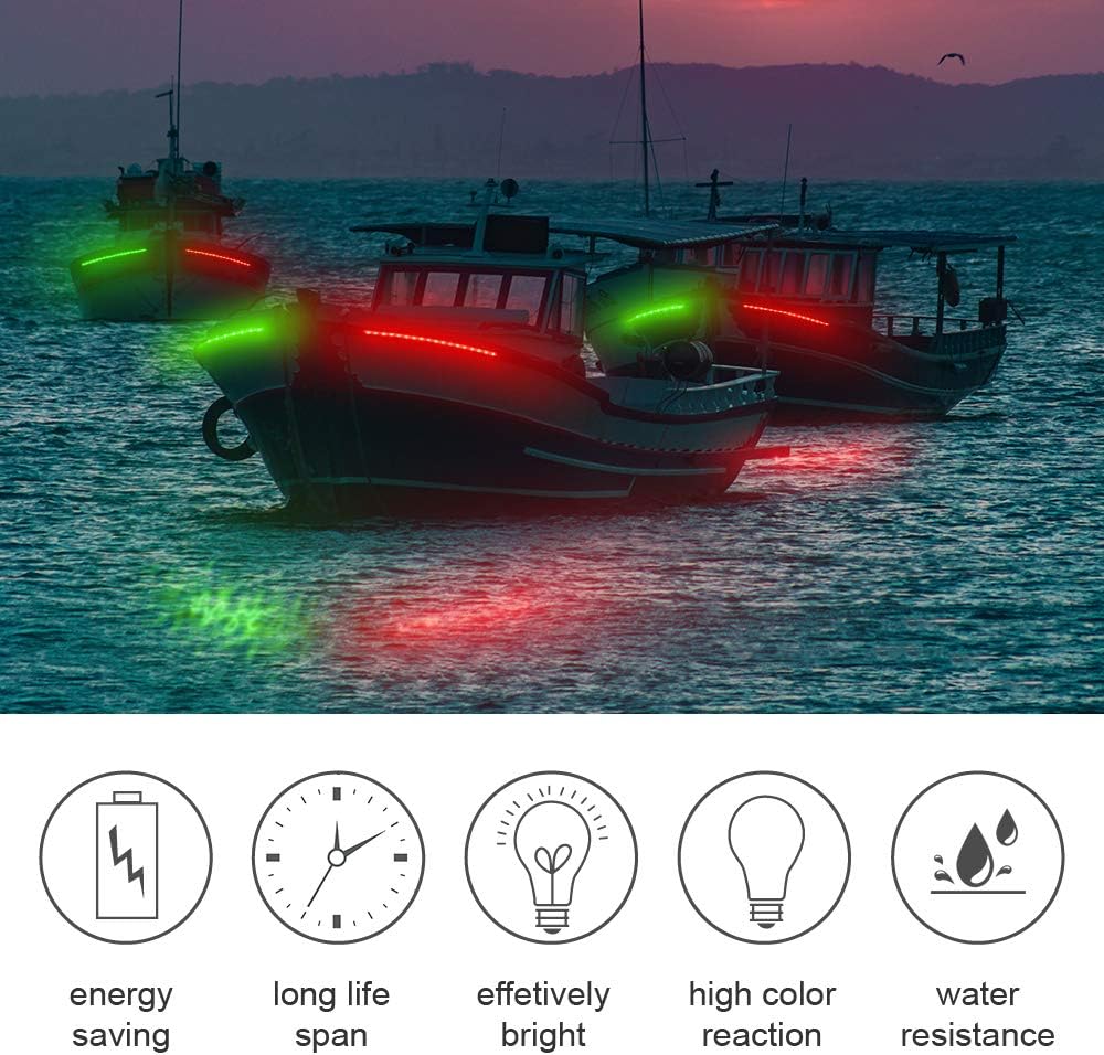 Obcursco 12 Inch LED Boat Bow Navigation Light Kits for Marine Boat Vessel Pontoon Yacht Skeeter - 1 Pair (Red and Green) : Sports & Outdoors