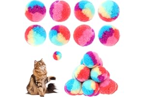 KALIONE 30 Pcs Soft Plush Cat Ball 1.2-inch Rainbow Cat Toy Balls Fuzzy Kitty Balls Kitten Puff Balls Colorful Cat Pom Pom Balls for Cat Kitten Pet Playing Exercising
