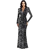 Sparkly Sequin Velvet Prom Dresses for Women Long Sleeve Mermaid Bridesmaid Dress V Neck Formal Wedding Guest