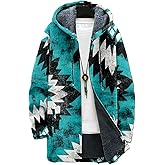 MARSVOVO Long Hooded Cardigan Men Lined Fleece Fashion Graphic Coat Fall And Winter Loose Casual Warm Hooded Jacket
