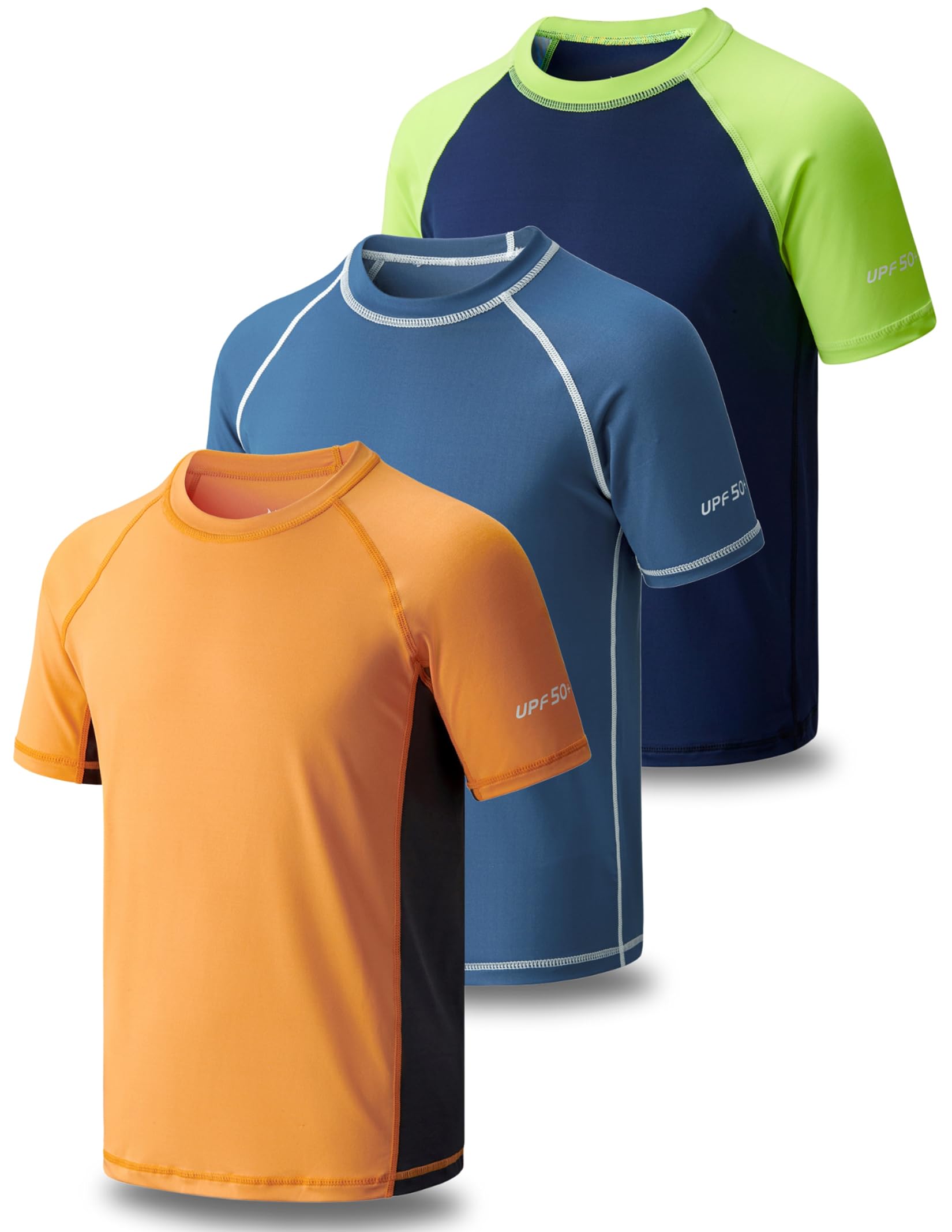 Photo 1 of 2 Pack Boys' UPF 50+ Rash Guard Short Sleeve Swim Shirts, Quick Dry UV Protection Swimwear for Kids (Set 2, X-Large)