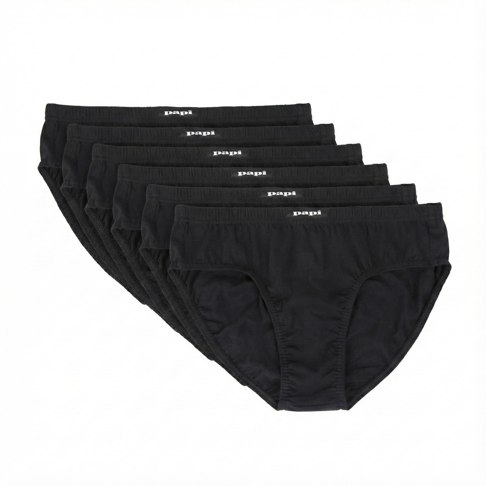 Papi Men’s 6-Pack Cotton Low Rise Briefs – Soft Stretch Fabric with Supportive Fit and Everyday Comfort Underwear, Black, Small