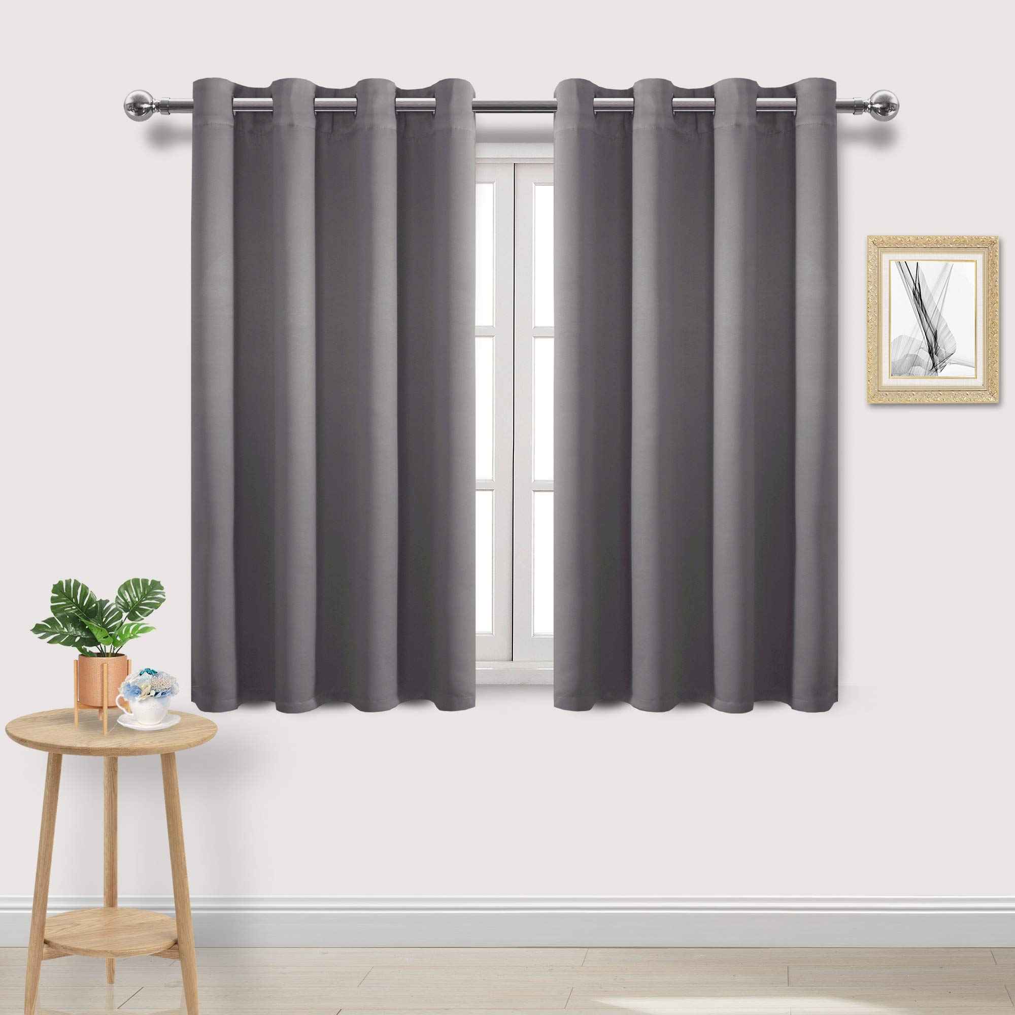 DWCN Grey Room Darkening Blackout Curtains, Thermal Insulated Privacy Energy Saving Window Drapes - 52 x 45 Inch Length, Set of 2 Bedroom Living Room Panels