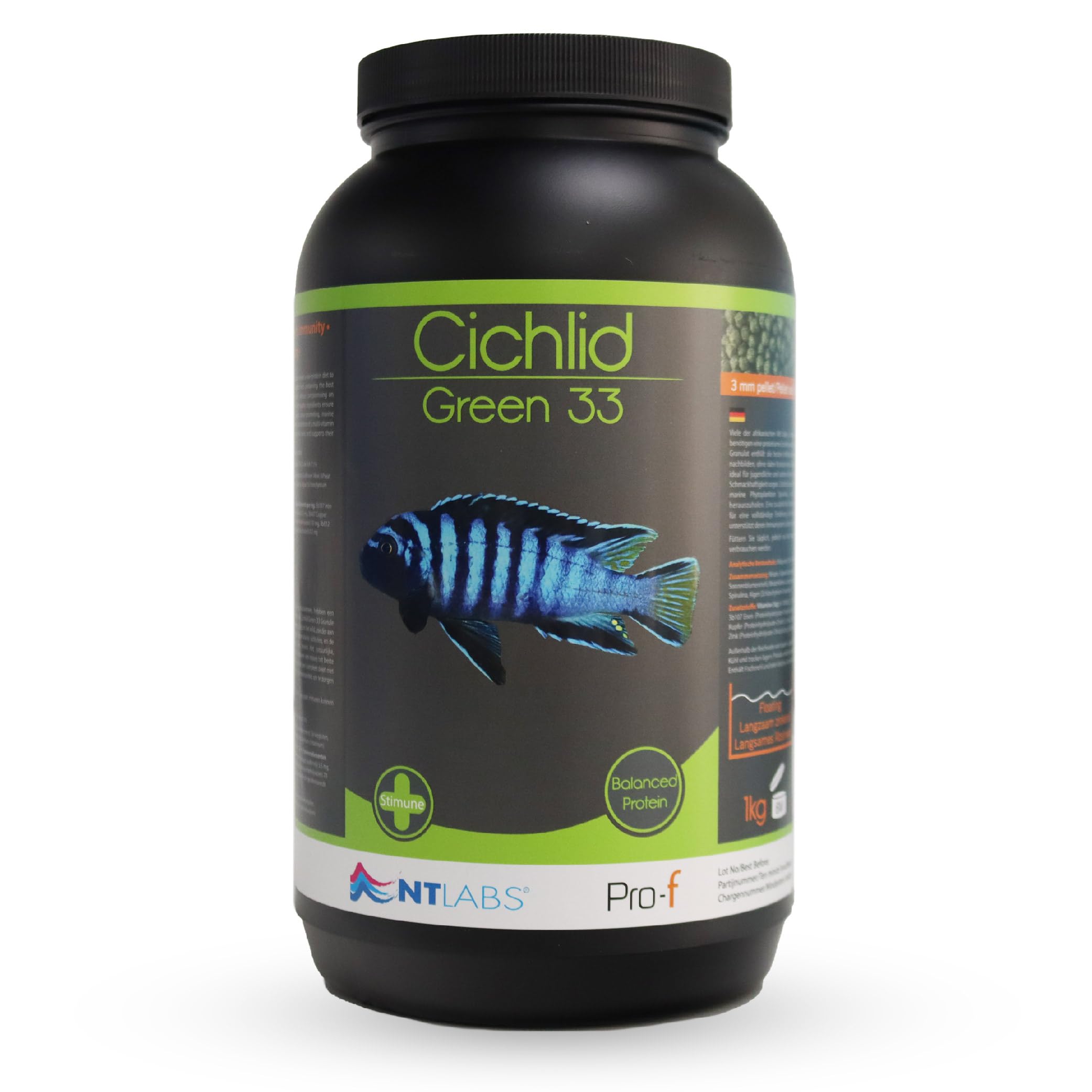 NT Labs Pro-f Cichlid Green, Malawi Cichlid Food, Low Protein Cichlid Food, Nutritious Fish Feed, Colour Promoting Fish Feed (1kg - 3mm Pellet)