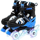 WELLWON Kids Roller Skates, 4 Adjustable Rollerskates with Light Up Wheels, Child Roller Skates for Girls Boys, Children Beginners for Outdoor Indoor Sports