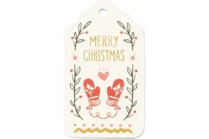 LWR CRAFTS 100 Hang Tags Scalloped Top with Cotton Strings 66ft for Holiday (Merry Christmas)