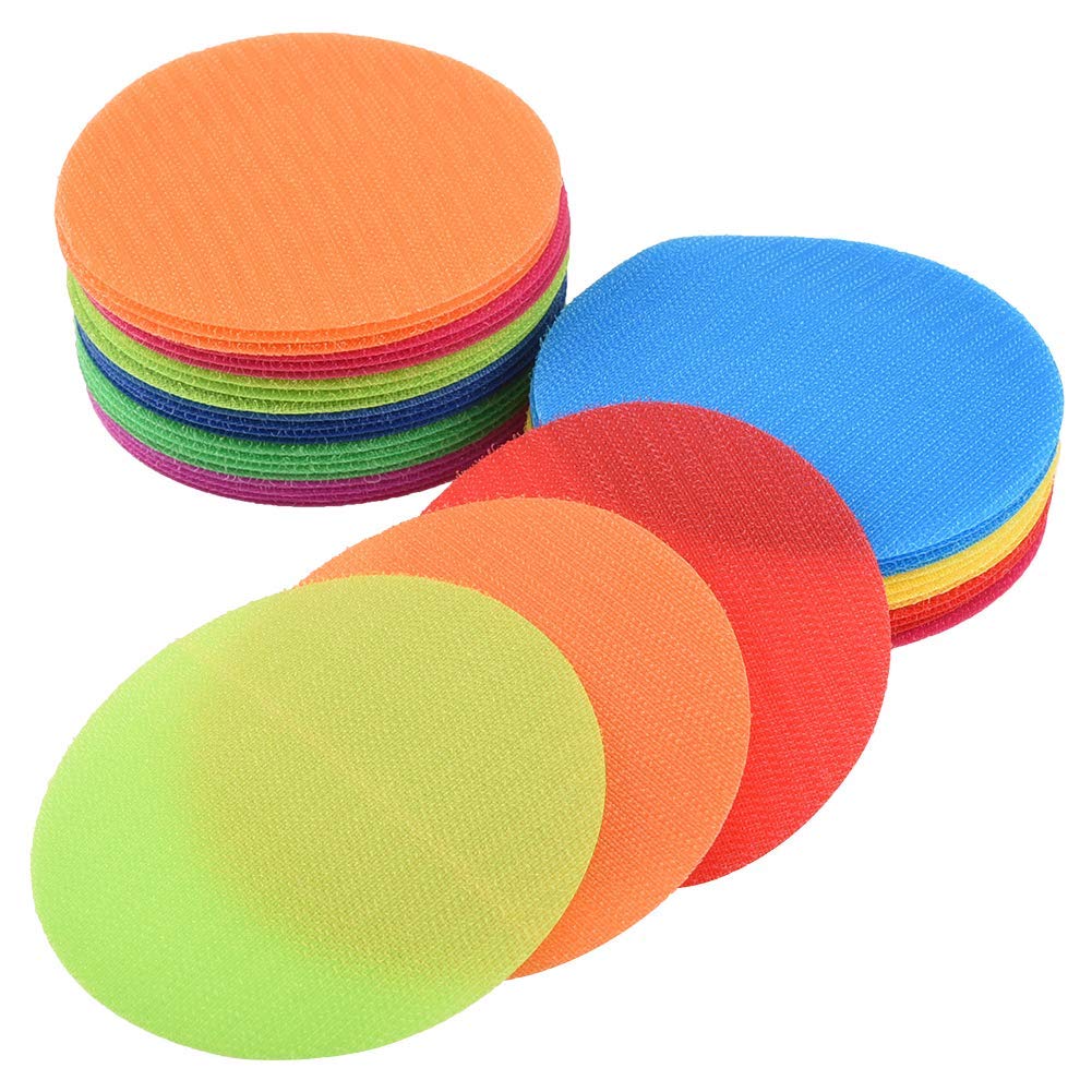 Cizen Children's Self-Adhesive Hook and Loop Stickers, 36 Colourful Place Marker Mats Sit Class Circles for Teachers Supplies and Sports Training Game