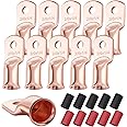 XHF 10PCS 2/0 AWG-1/4 Heavy Duty Battery Lugs with 3:1 Heat Shrink Tubing, Ring Terminals Battery Cable Ends Copper Eyelets Electrical Battery Connectors